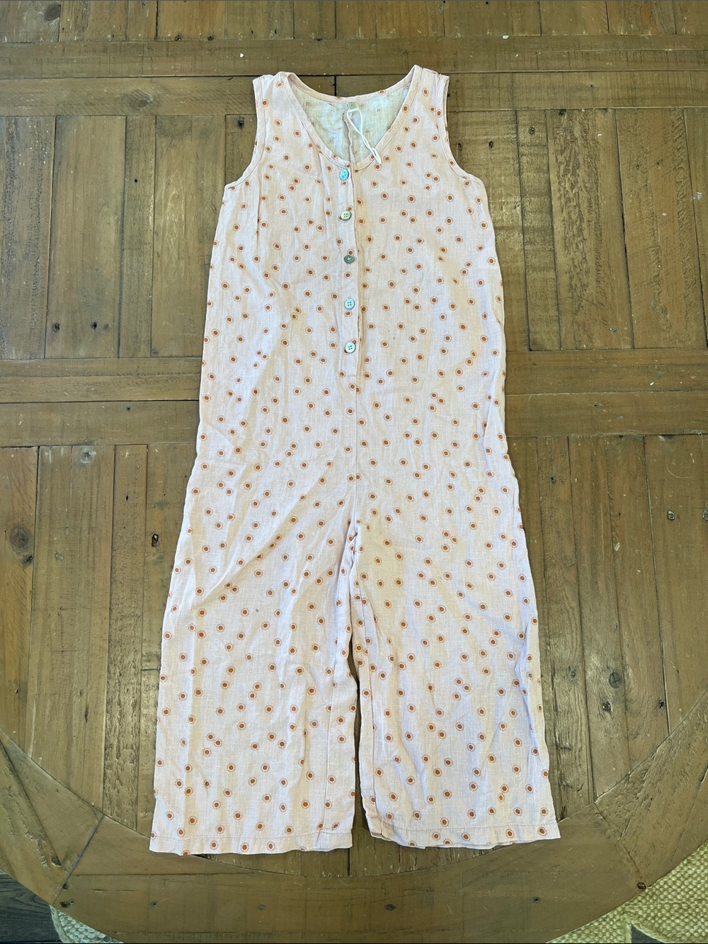 Rylee + cru pink sunburst print linen blend cropped romper 8-9 years